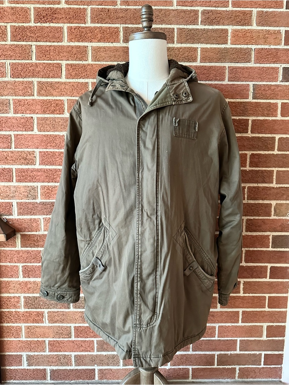 Vintage Abercrombie & Fitch Parka Jacket Mens Tan Fleece Lined Utility Coat, M